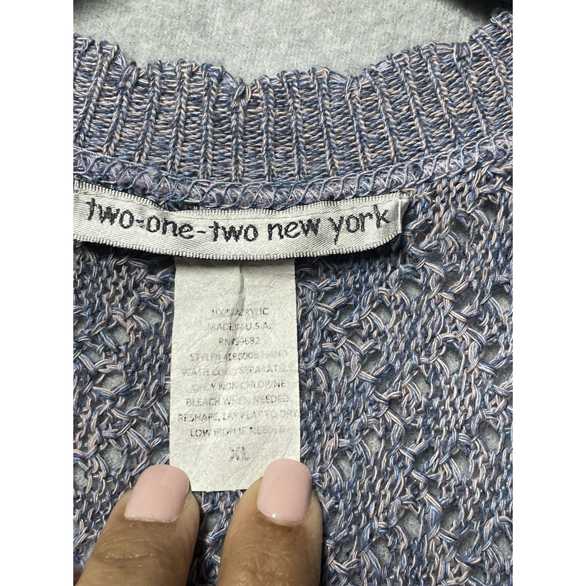Two-one-two New York Purple Knit open front Cardigan 3/4 Sleeve XL