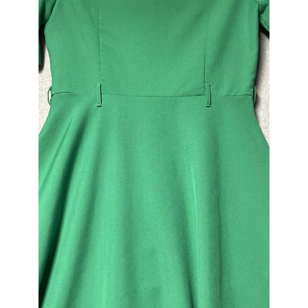 SHARAGANO 4 Emerald Green Dress Roll-Tab Sleeves Belted Gold Buttons NO BELT