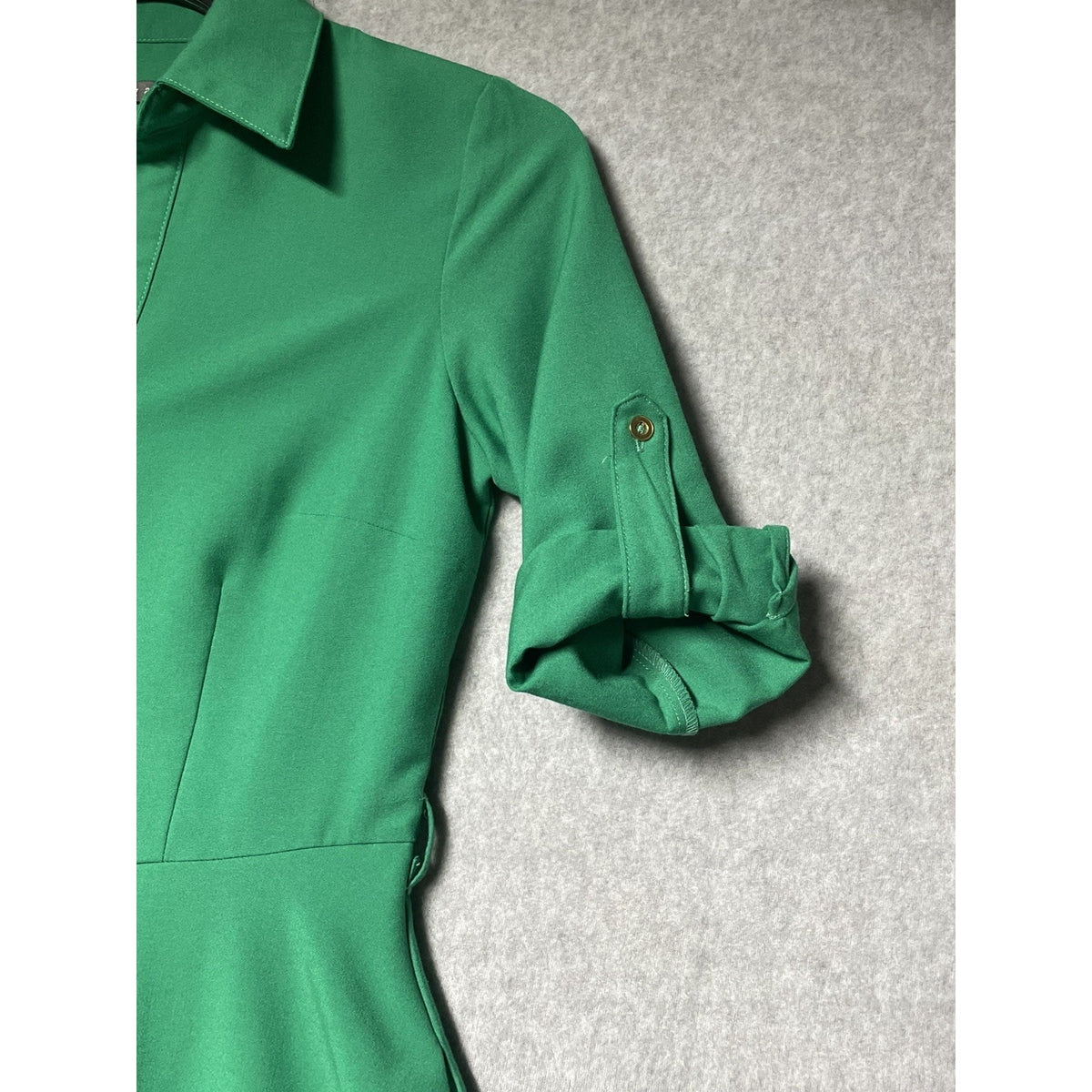 SHARAGANO 4 Emerald Green Dress Roll-Tab Sleeves Belted Gold Buttons NO BELT