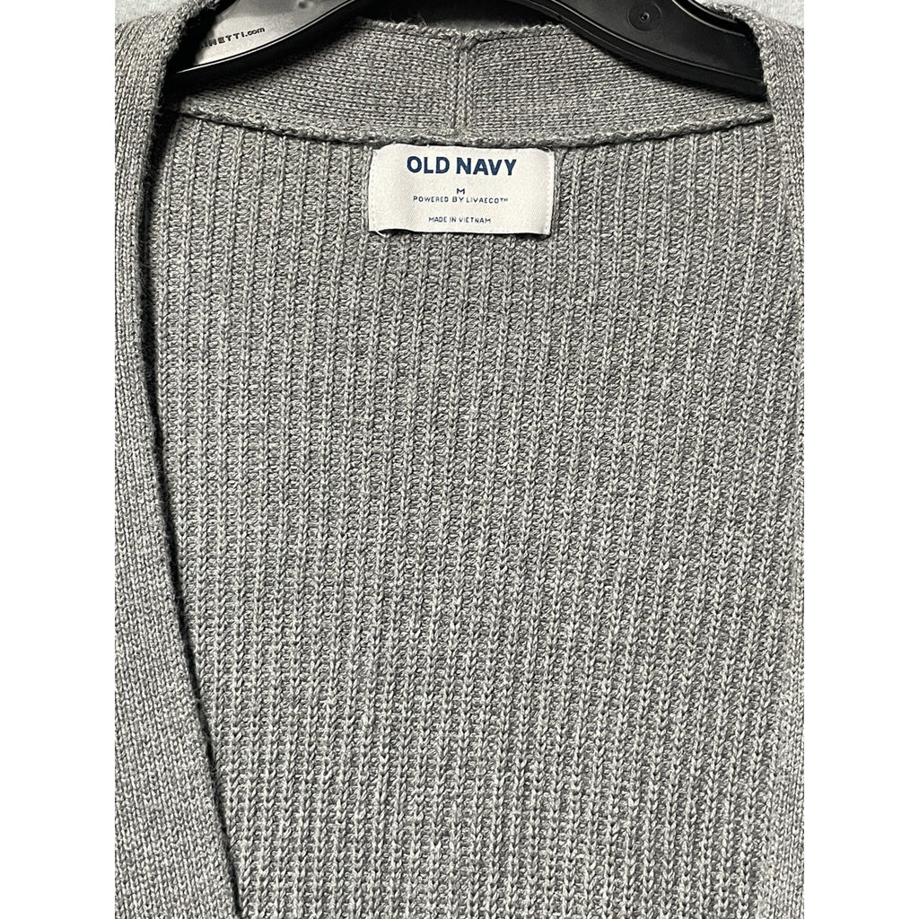 Old Navy Cardigan Sweater Womens M Grey Open Front Pockets Ribbed Long Sleeve