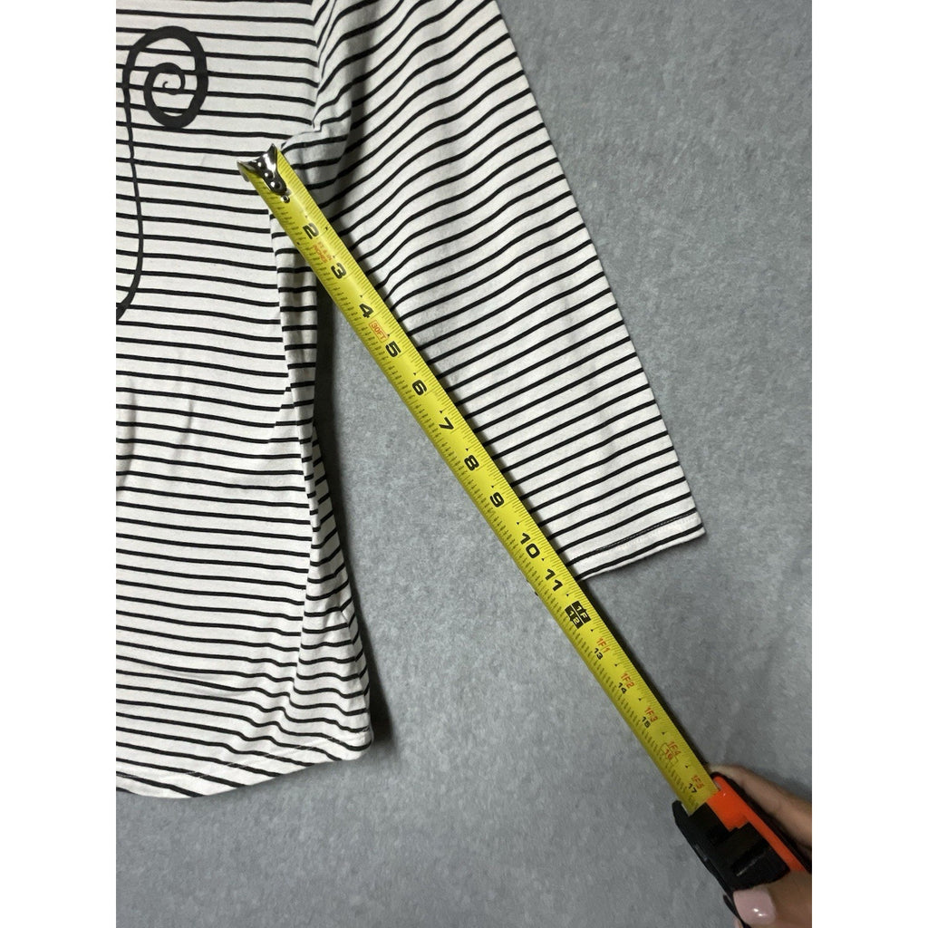 Women’s Sz S Black White Striped Halloween Black Cat 3/4 Tee Ruby Rd