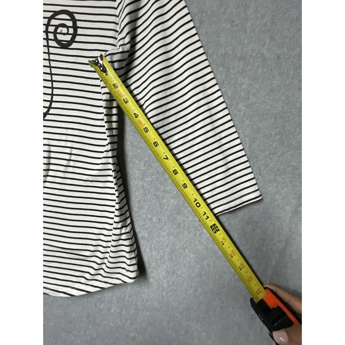 Women’s Sz S Black White Striped Halloween Black Cat 3/4 Tee Ruby Rd