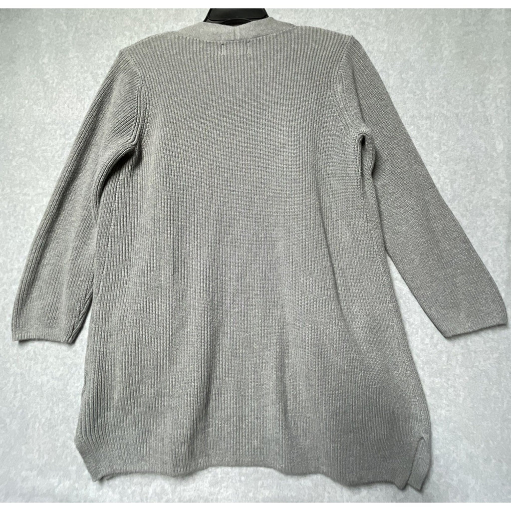 Old Navy Cardigan Sweater Womens M Grey Open Front Pockets Ribbed Long Sleeve