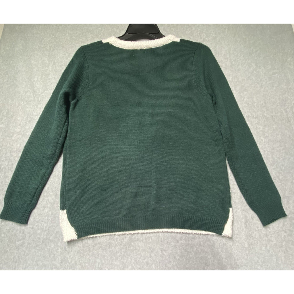 NEW Merry Christmas By Poof Sweater Womens Small Green Santa Claus Ugly sweater