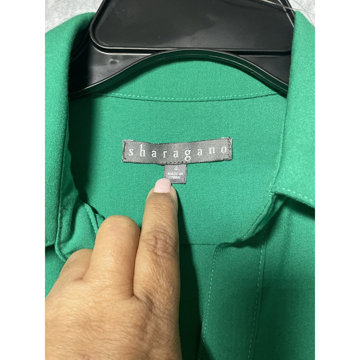 SHARAGANO 4 Emerald Green Dress Roll-Tab Sleeves Belted Gold Buttons NO BELT