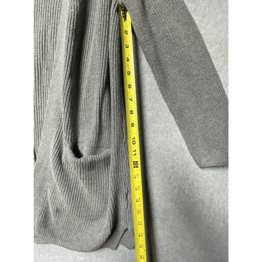 Old Navy Cardigan Sweater Womens M Grey Open Front Pockets Ribbed Long Sleeve