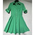 SHARAGANO 4 Emerald Green Dress Roll-Tab Sleeves Belted Gold Buttons NO BELT
