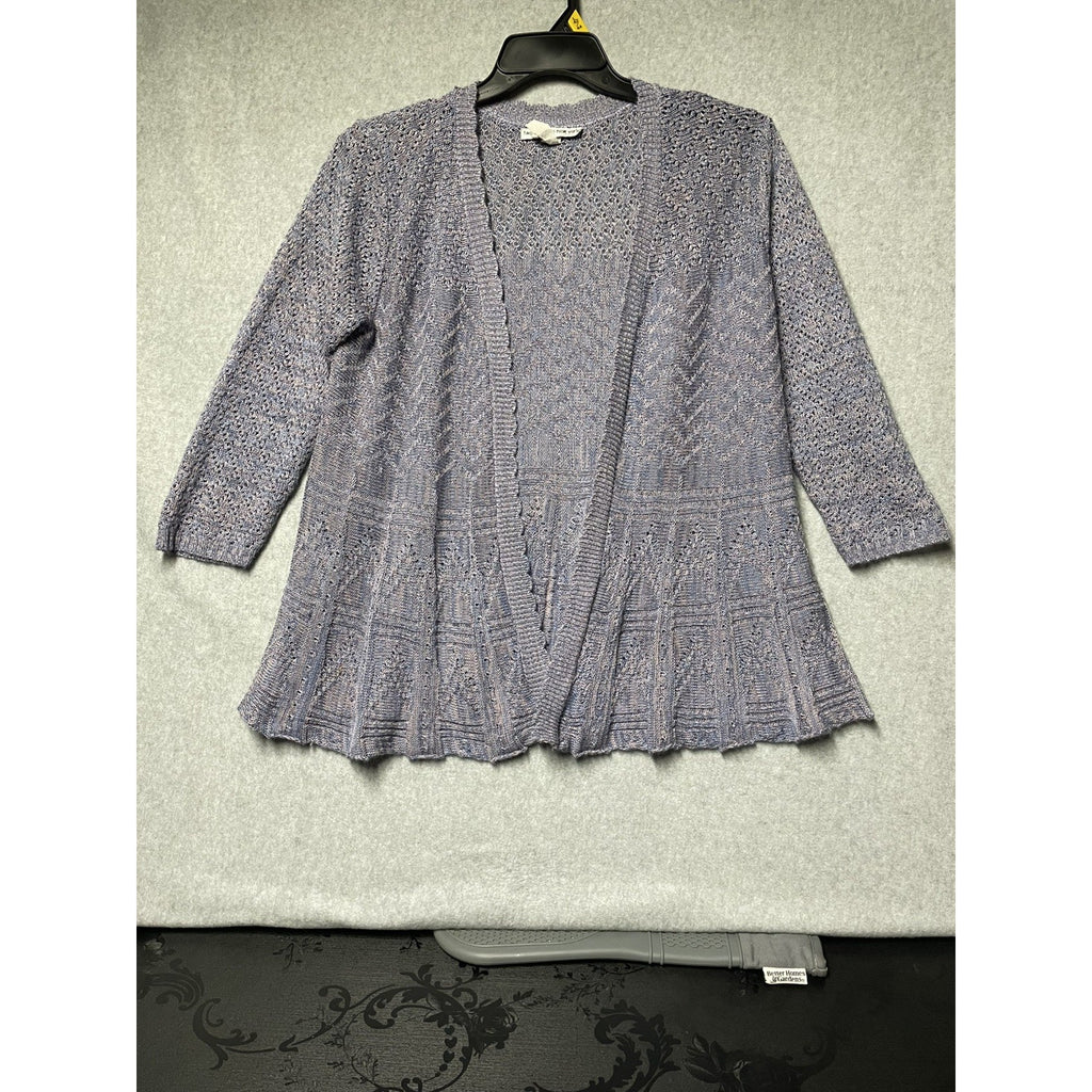 Two-one-two New York Purple Knit open front Cardigan 3/4 Sleeve XL
