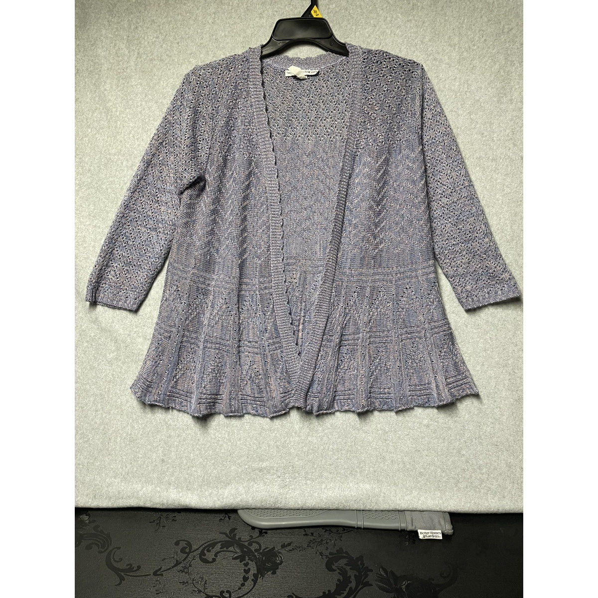 Two-one-two New York Purple Knit open front Cardigan 3/4 Sleeve XL