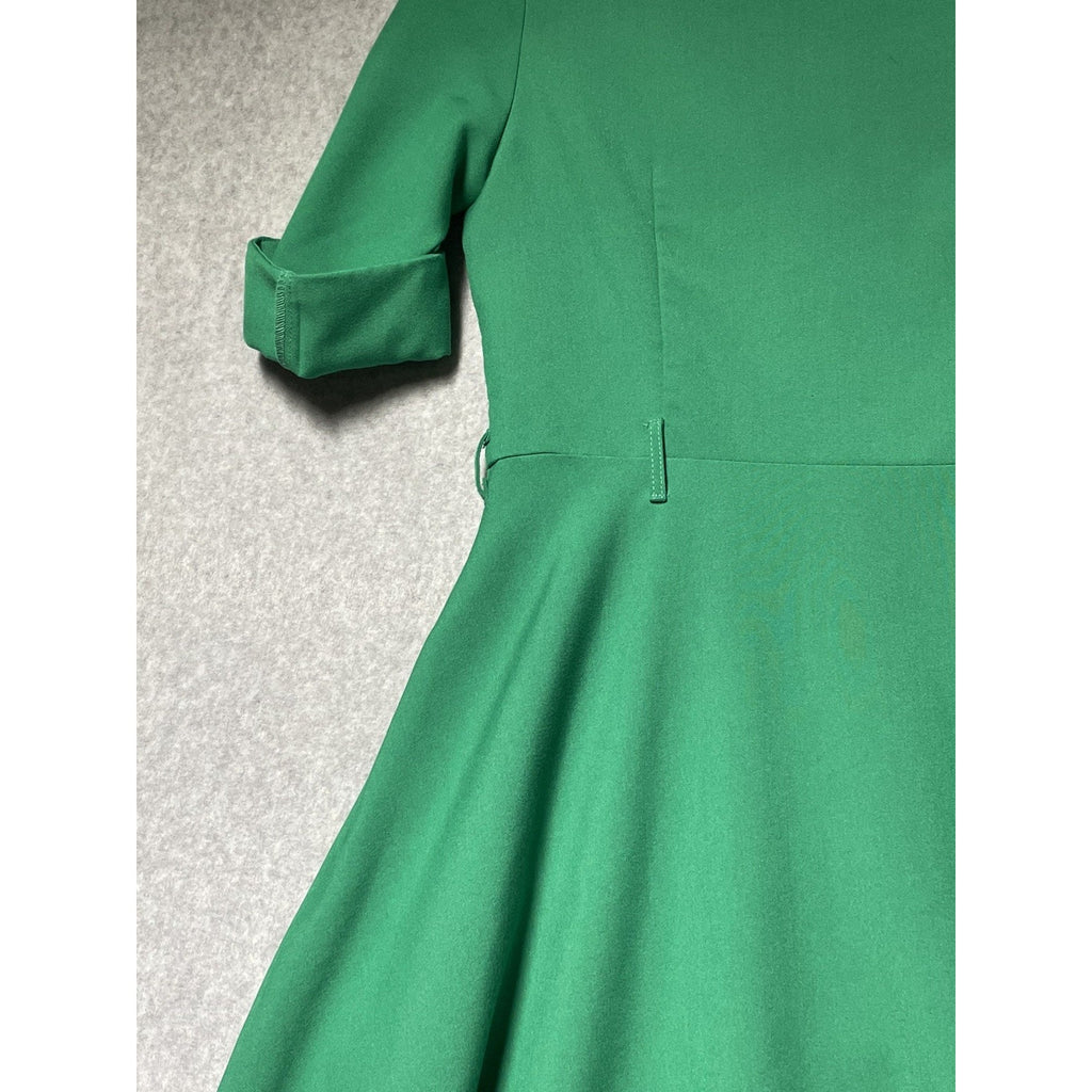 SHARAGANO 4 Emerald Green Dress Roll-Tab Sleeves Belted Gold Buttons NO BELT