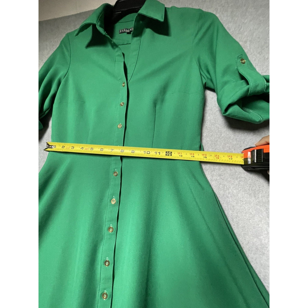 SHARAGANO 4 Emerald Green Dress Roll-Tab Sleeves Belted Gold Buttons NO BELT