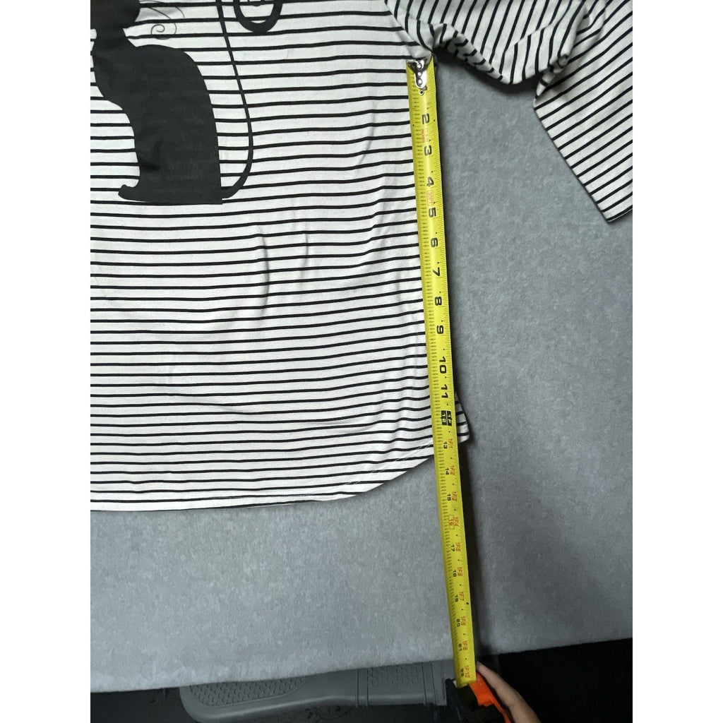 Women’s Sz S Black White Striped Halloween Black Cat 3/4 Tee Ruby Rd