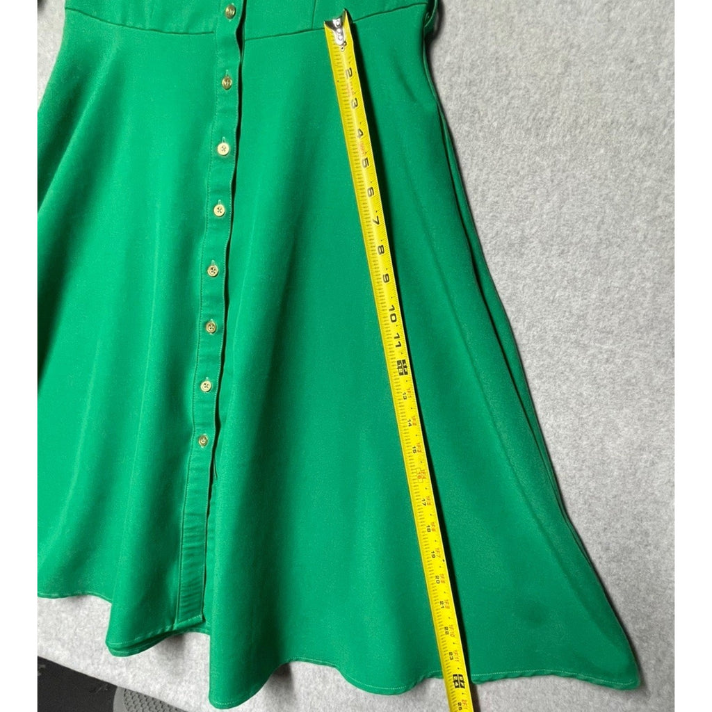 SHARAGANO 4 Emerald Green Dress Roll-Tab Sleeves Belted Gold Buttons NO BELT